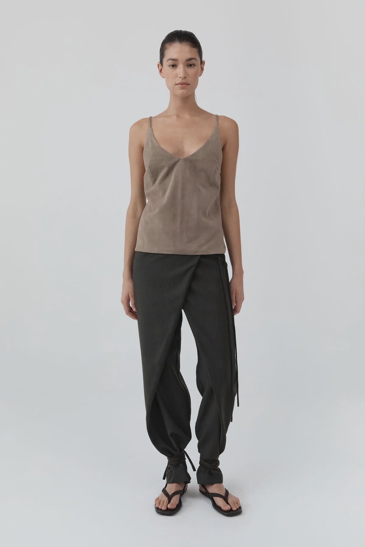 Suede Low Back Tie Top - Earth