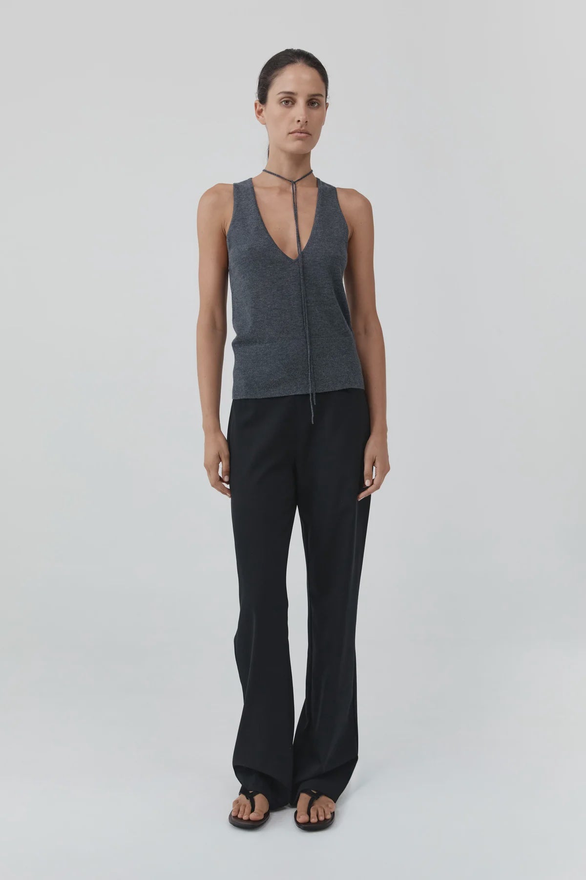 Plunge Rouleau Knit Tie Top
