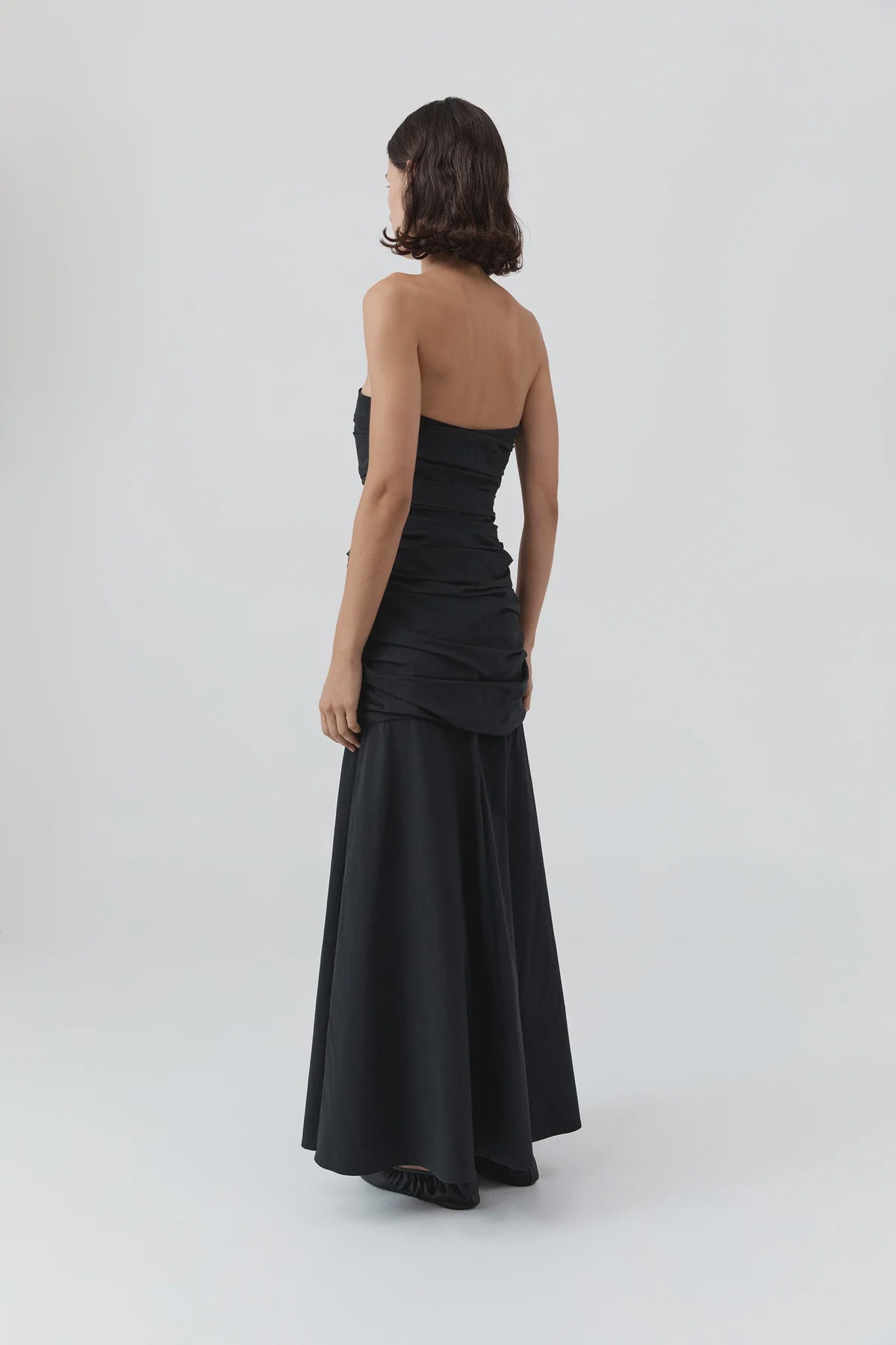 GATHERED STRAPLESS LONGLINE DRESS