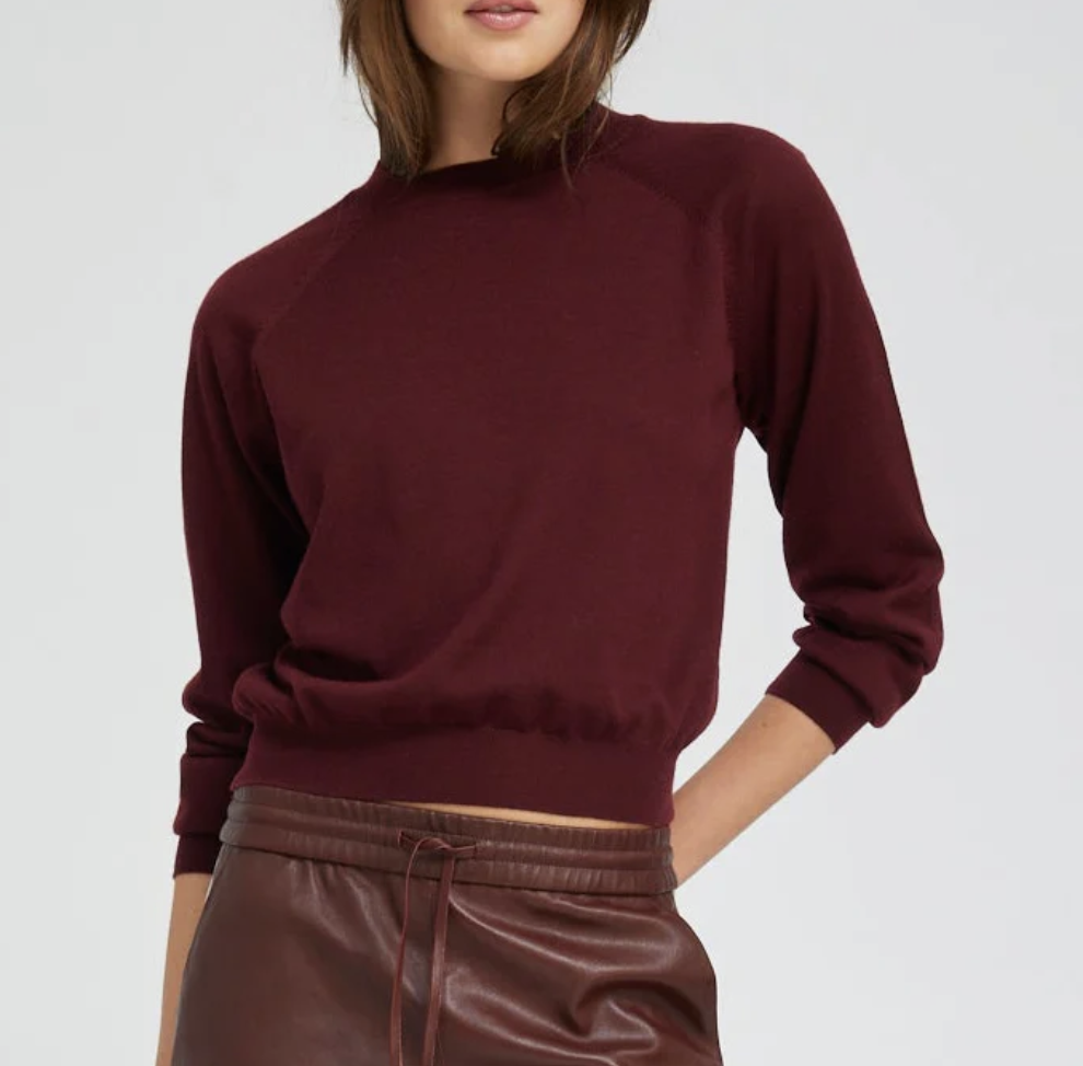 WINE CASHMERE RAGLAN SWEATER
