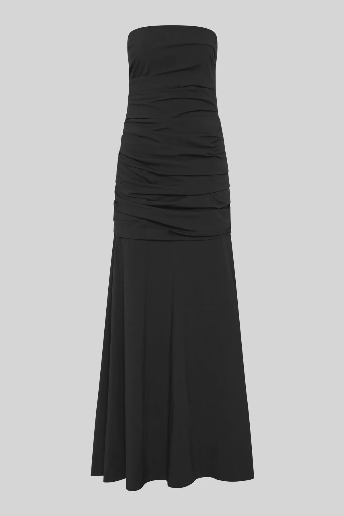 GATHERED STRAPLESS LONGLINE DRESS