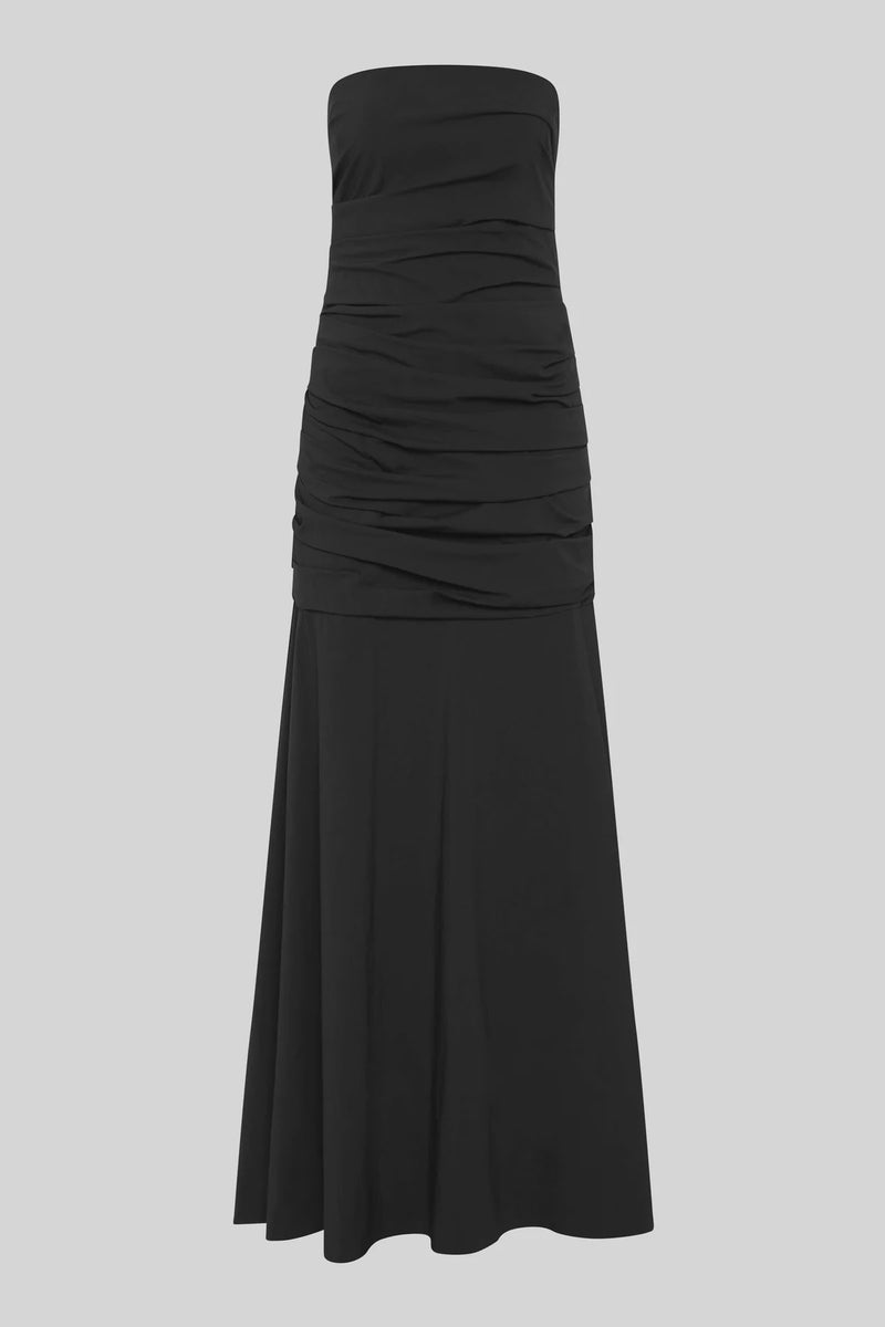 GATHERED STRAPLESS LONGLINE DRESS
