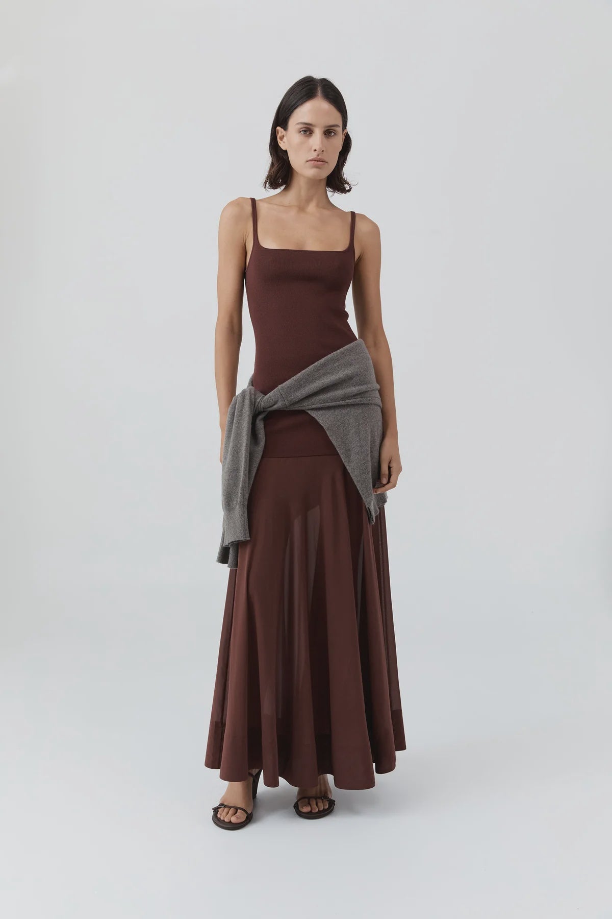 SHEER SILK CIRCLE HEM DRESS