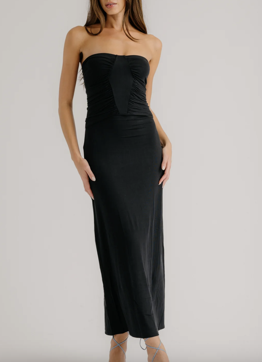 ELLE DRAPED STRAPLESS DRESS