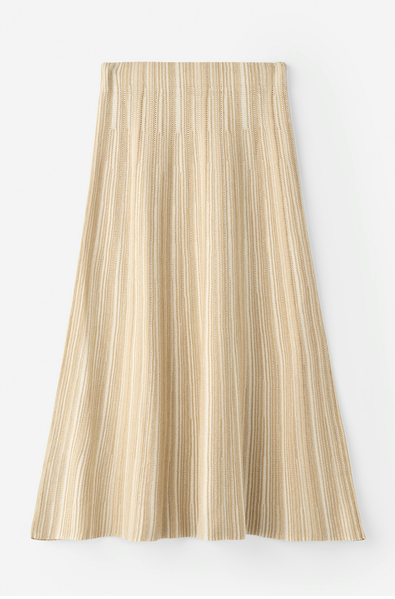 TEXTURED STRIPED SKIRT CAMEL