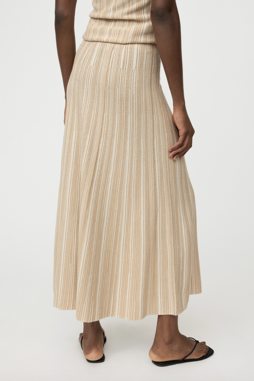 TEXTURED STRIPED SKIRT CAMEL