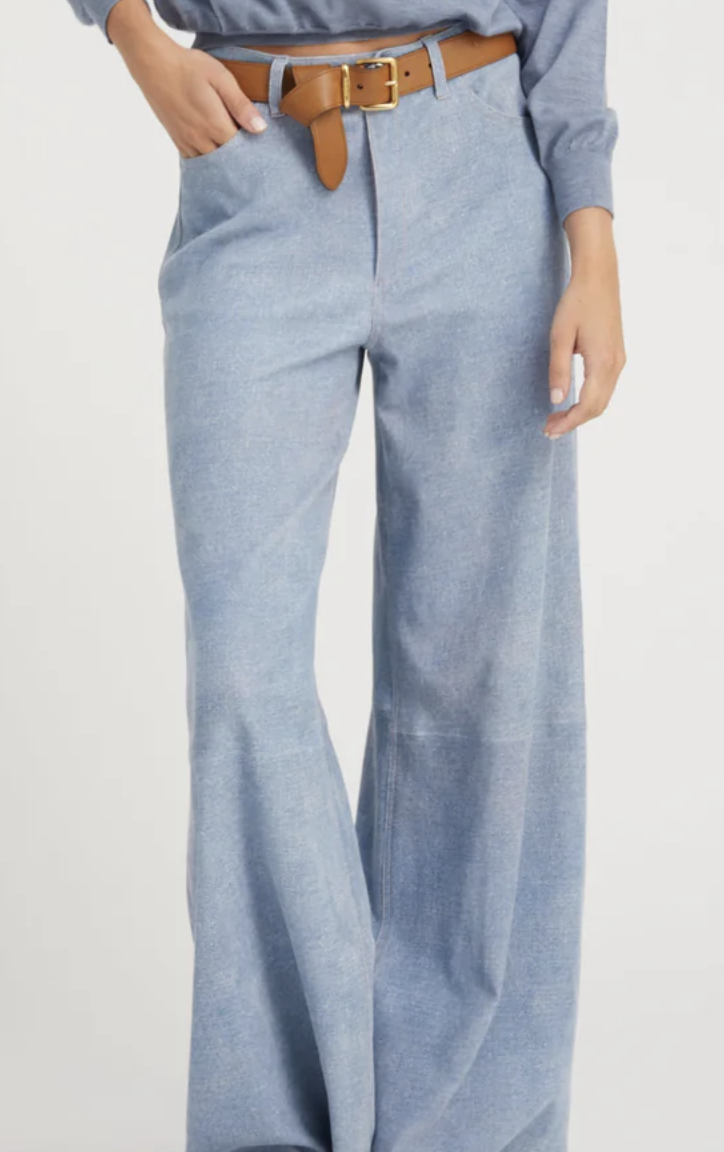 5 PKT LEATHER DENIM