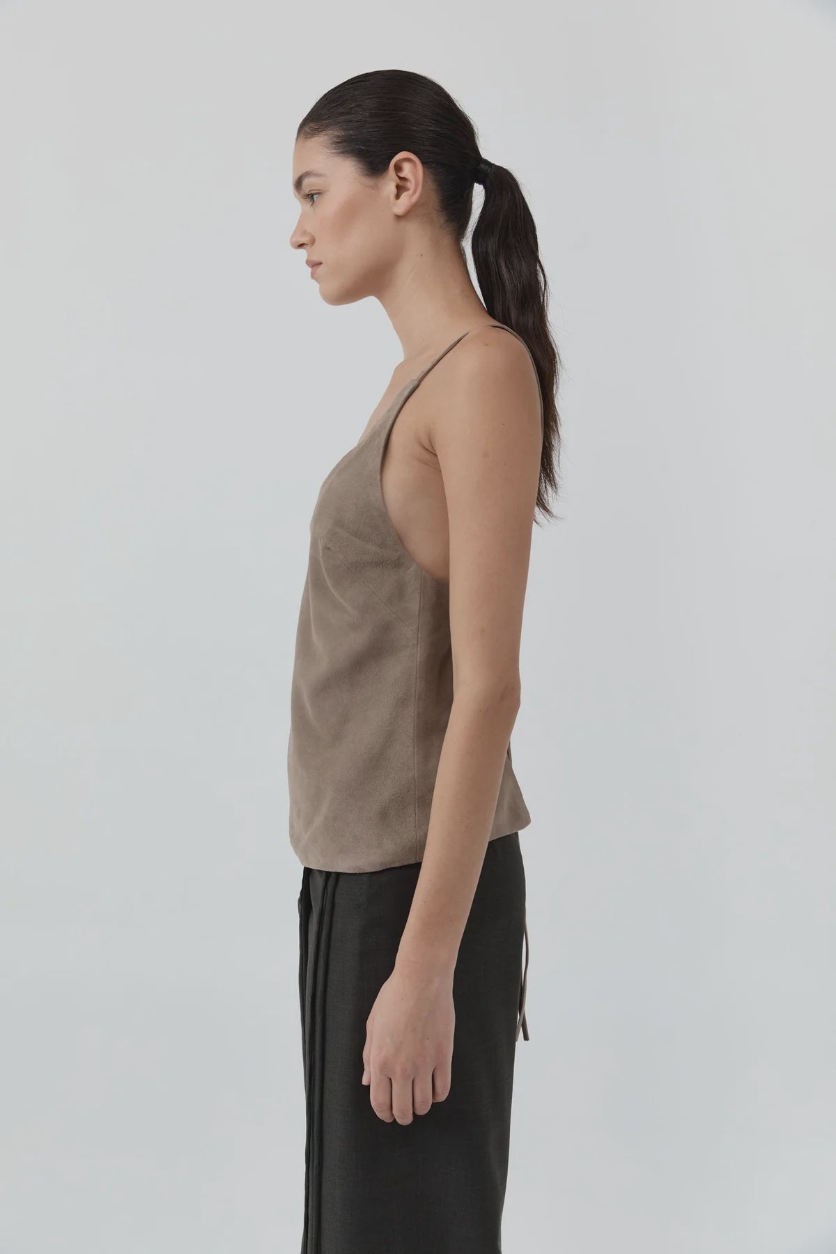 Suede Low Back Tie Top - Earth