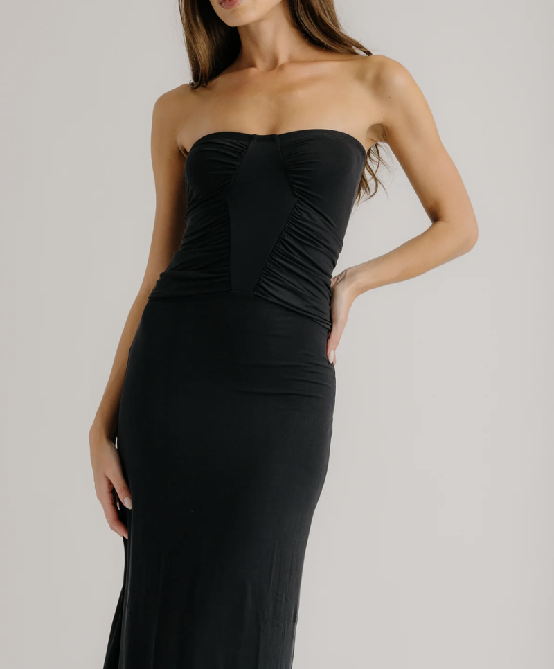 ELLE DRAPED STRAPLESS DRESS