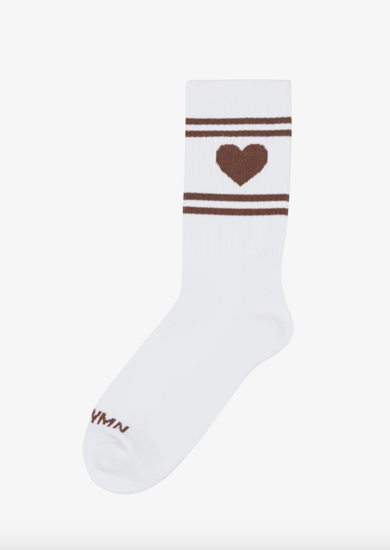 HEART LOGO CREW SOCK BROWN