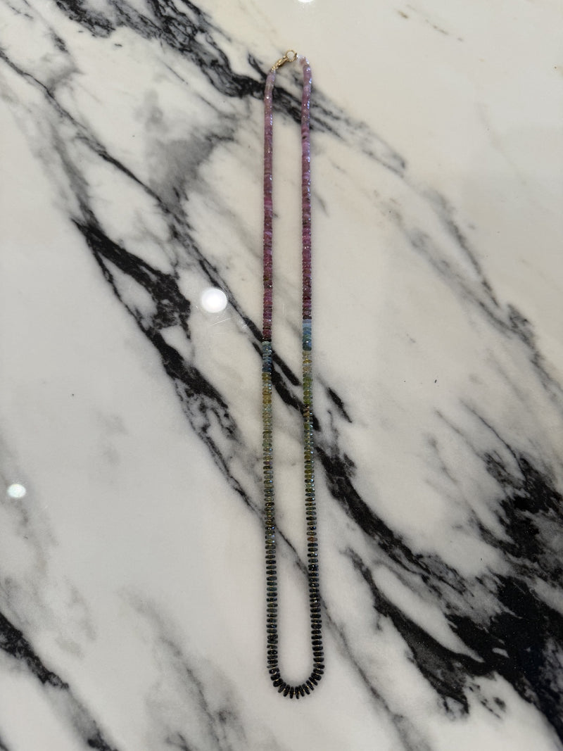 Faceted Watermelon Tourmaline Disc Beads Necklace