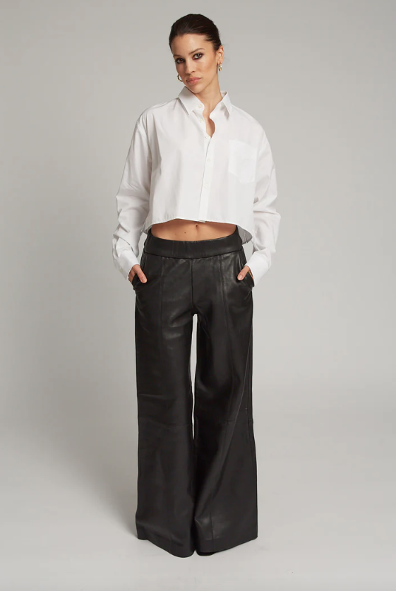 LEATHER WIDE LEG TROUSERS BLACK