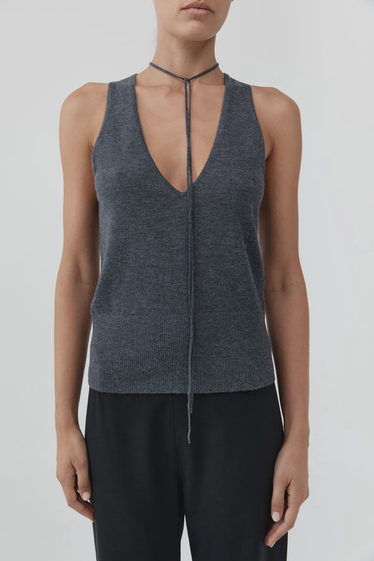 Plunge Rouleau Knit Tie Top
