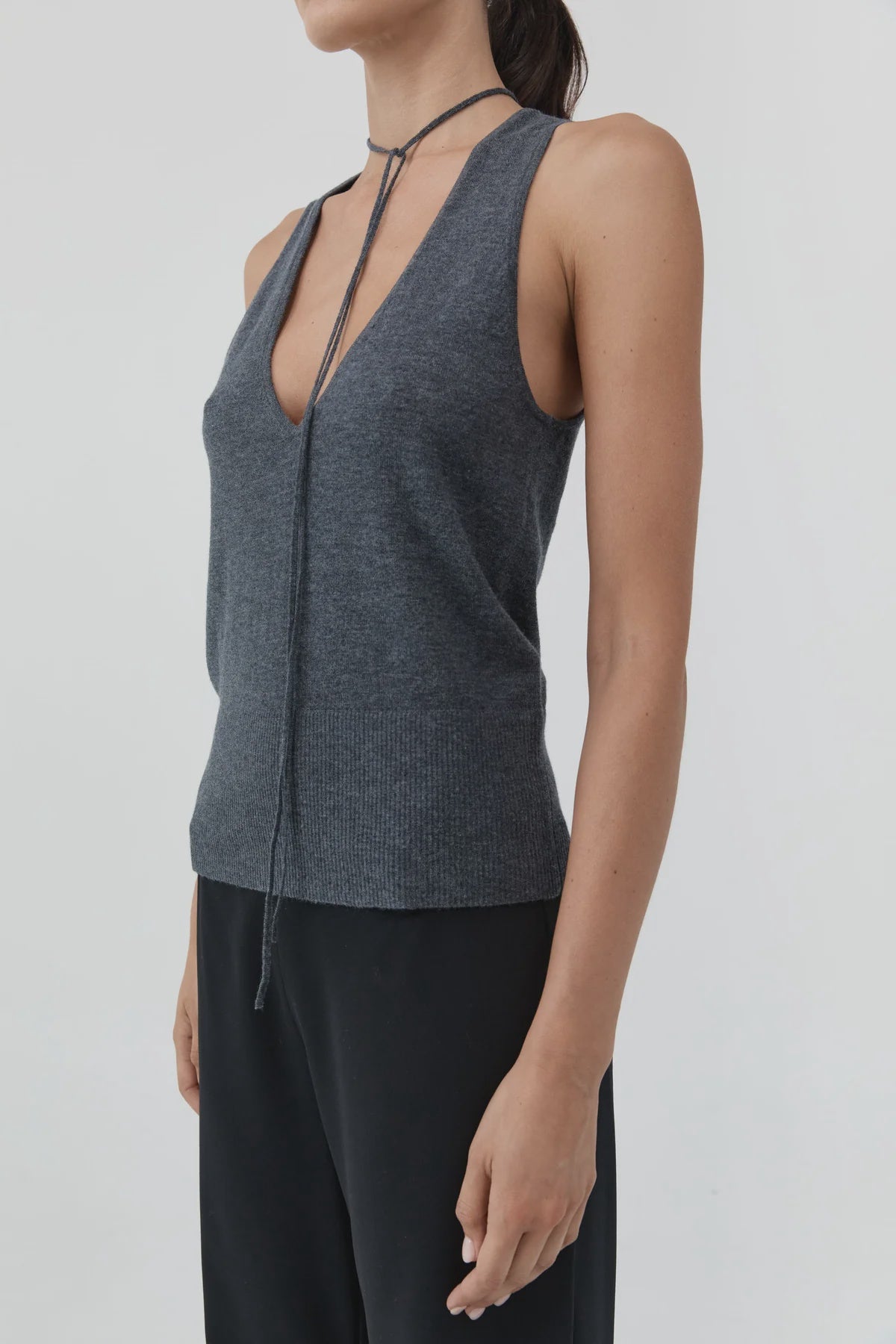 Plunge Rouleau Knit Tie Top