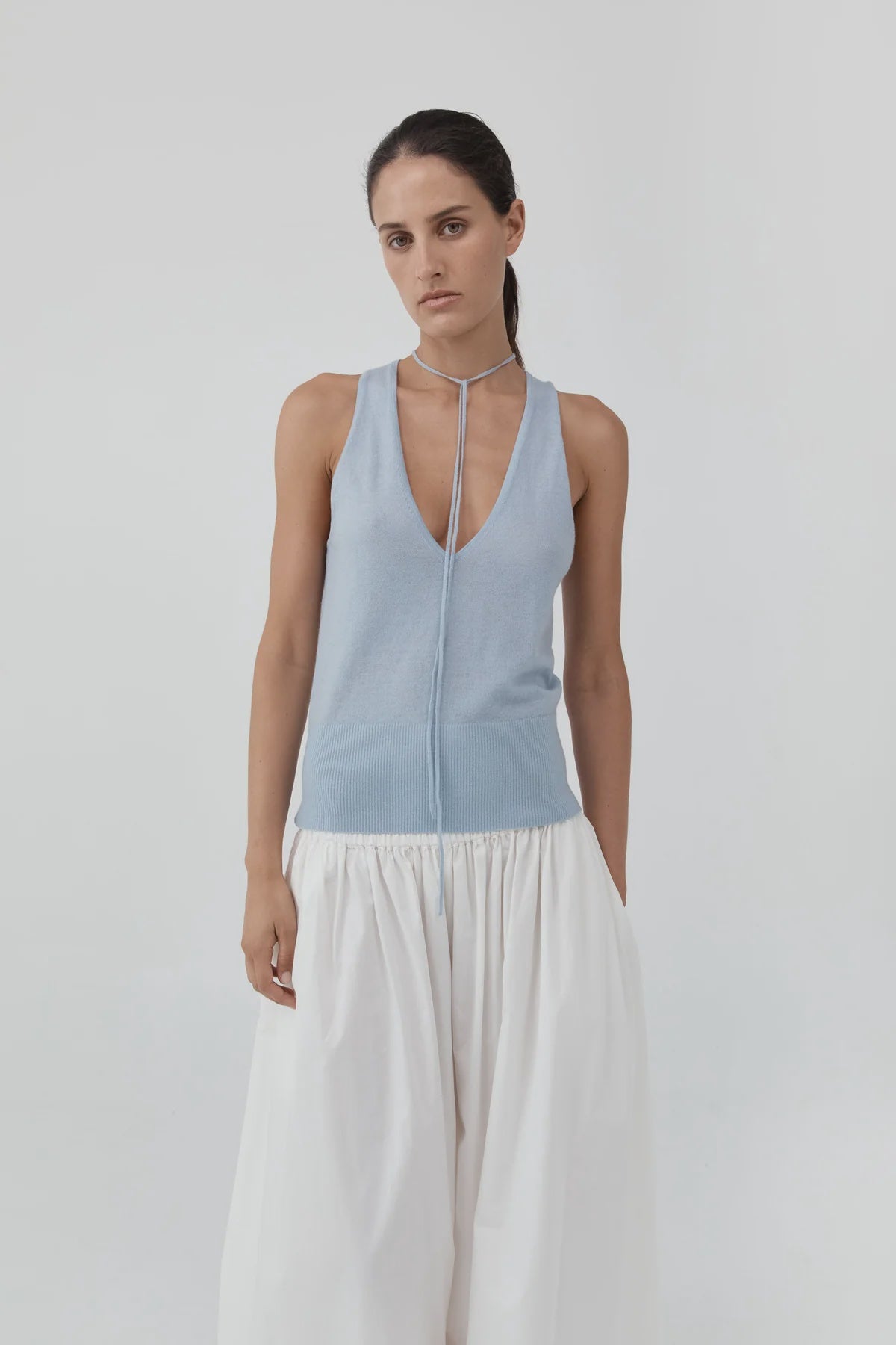 Plunge Rouleau Knit Tie Top