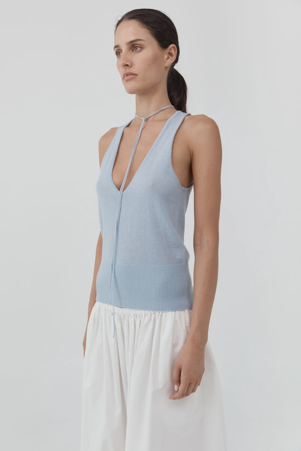 Plunge Rouleau Knit Tie Top