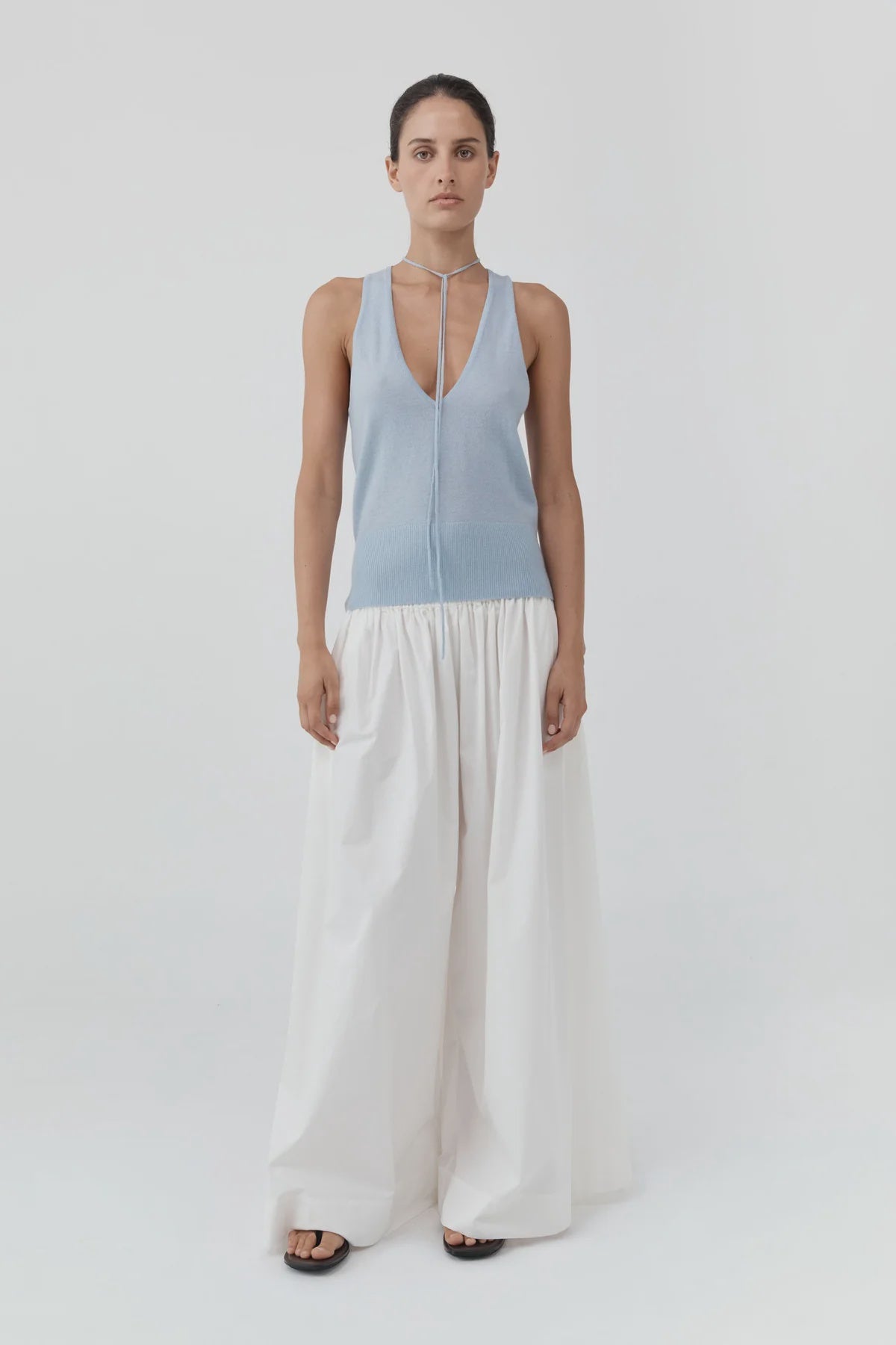 Plunge Rouleau Knit Tie Top
