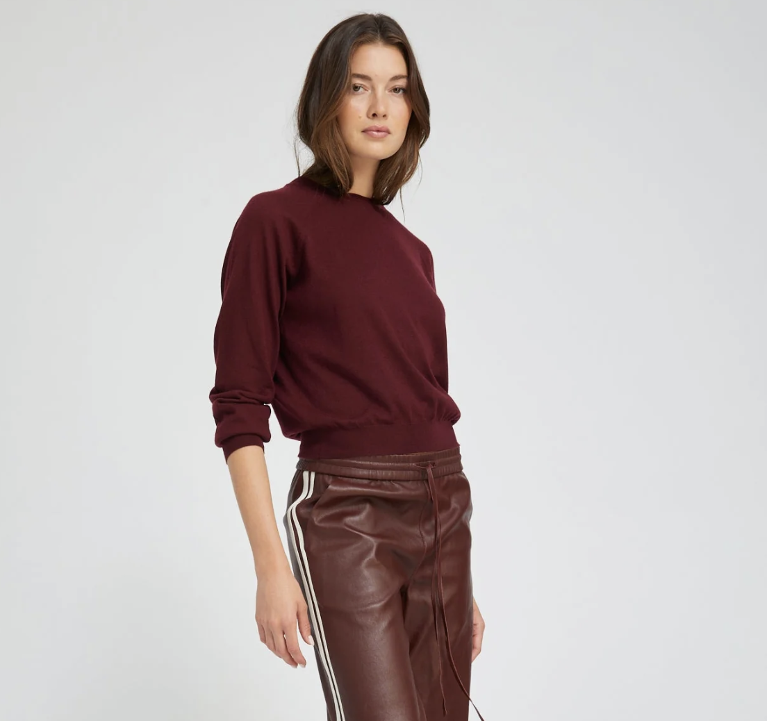 WINE CASHMERE RAGLAN SWEATER